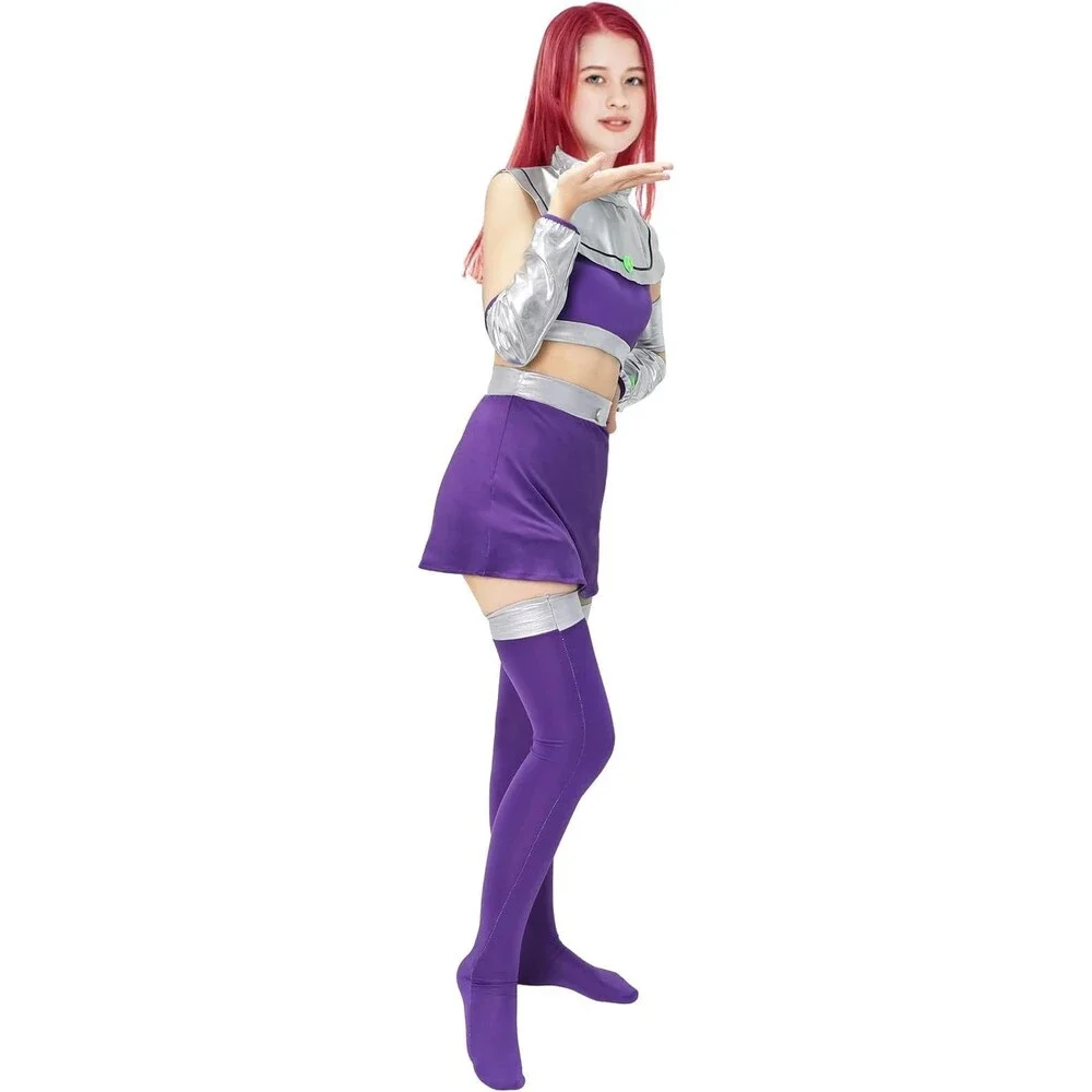 EJWCIG Starfire Costume Princess Women Raven Halloween Purple Bodysuit Outfit